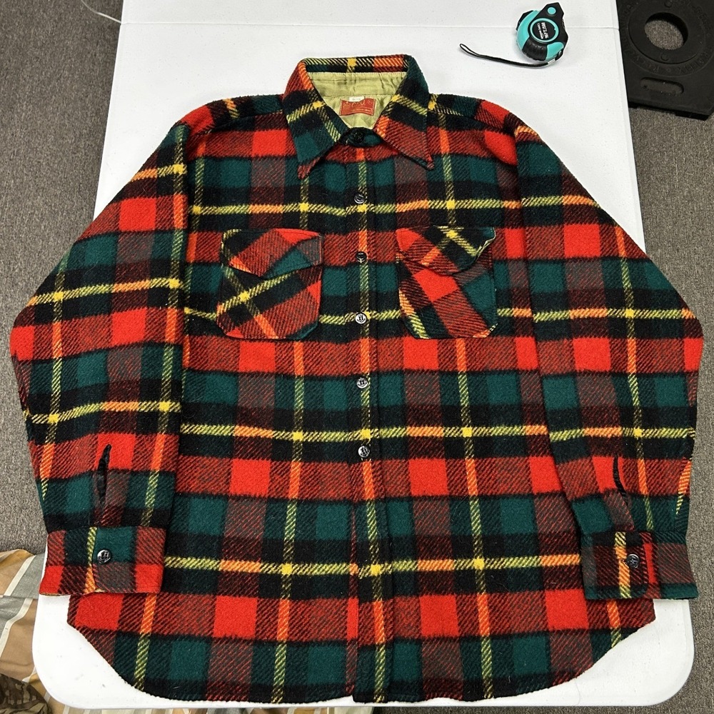 Sears Kings Road C.P.O. Shirt Jacket Mens XL Red Plaid Wool Blend Vintage